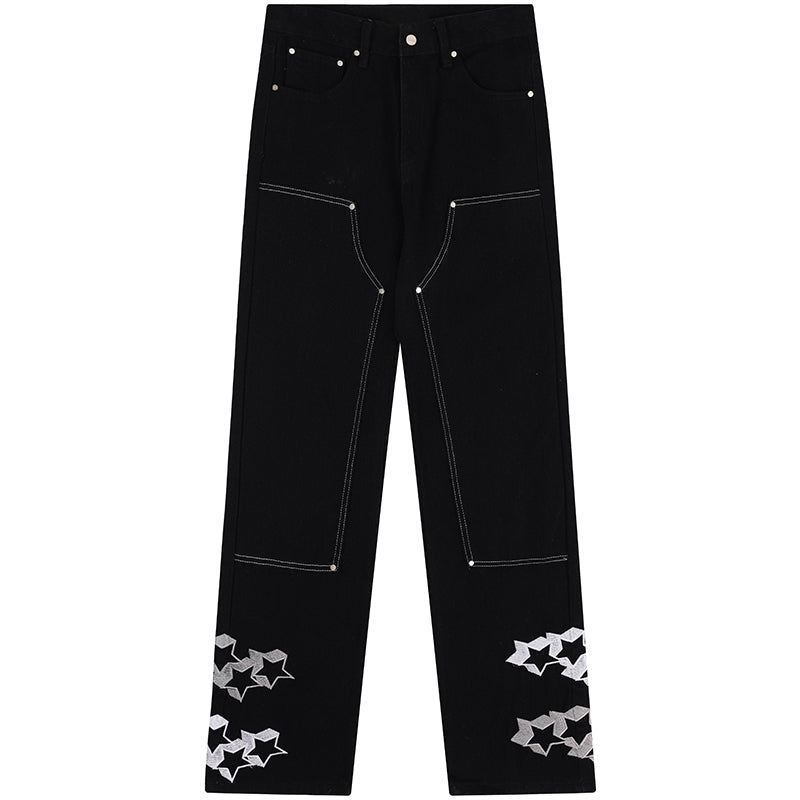 star patchwork jeans