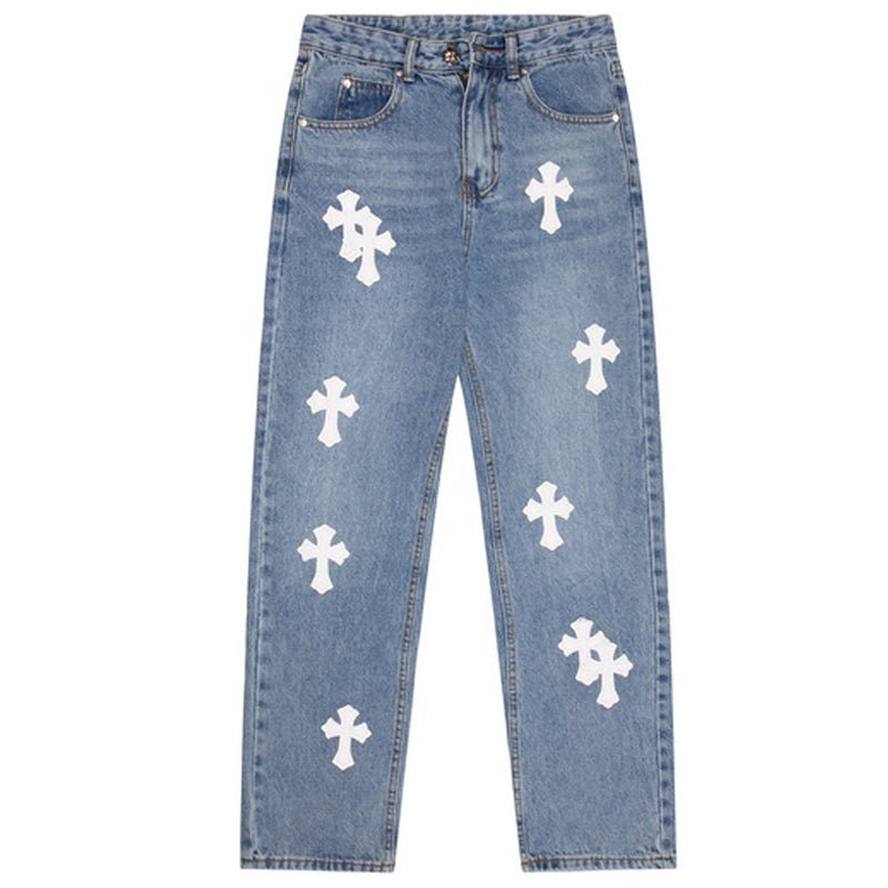 denim jeans with crosses on them