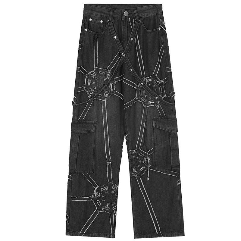 Avant garde net splicing baggy jeans