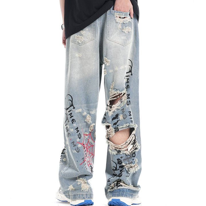 spider web and letter jeans