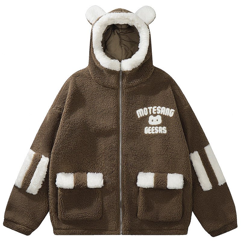 hooded sherpa jacket with bear ear