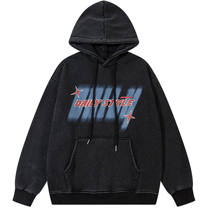 lettering print washed hoodie
