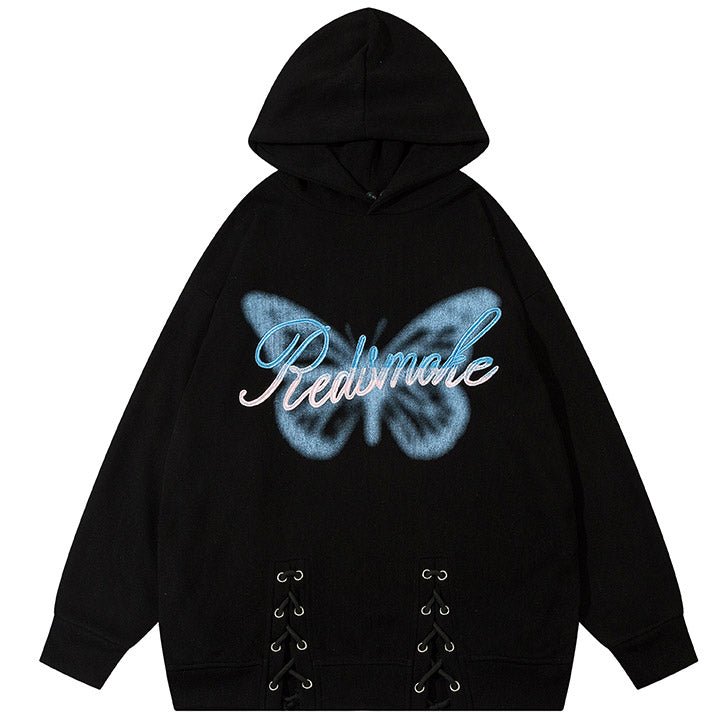 lace-up hem butterfly hoodie
