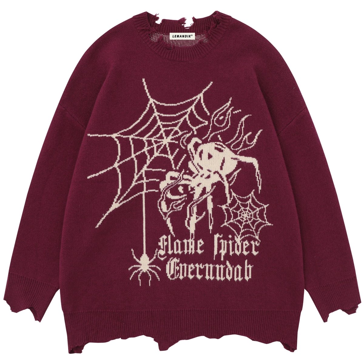 ripped spider print sweater