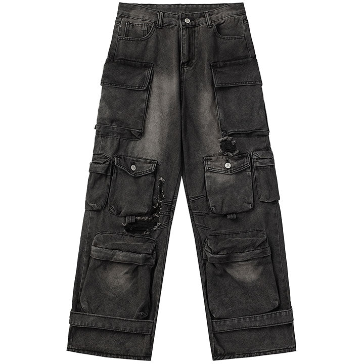 black washed multi pockets jeans