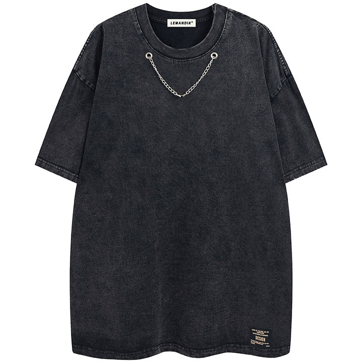 black t-shirt with chain
