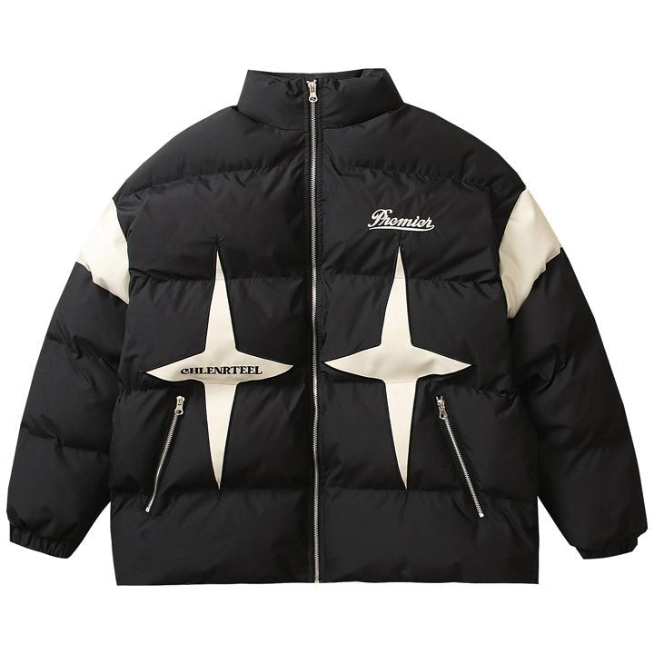 black winter coat with star