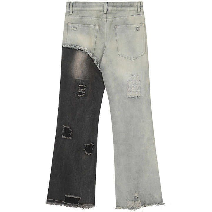 Colorblock Shredded Raw Jeans