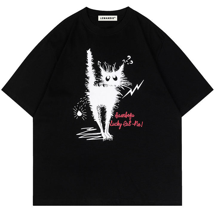 black T-shirt with white cat