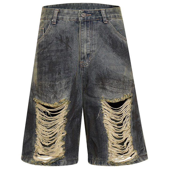 distressed wash shorts for men