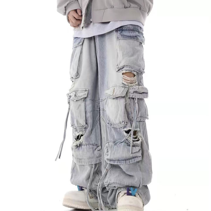 LEMANDIK® Ripped Multi Pocket Cargo Jeans