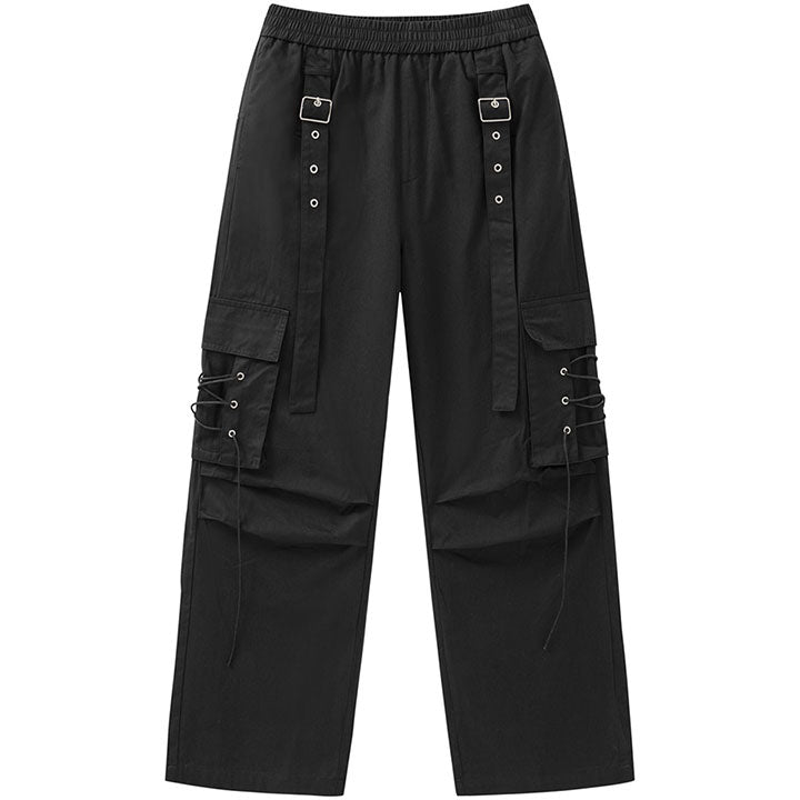 buttoned streamer cargo pants