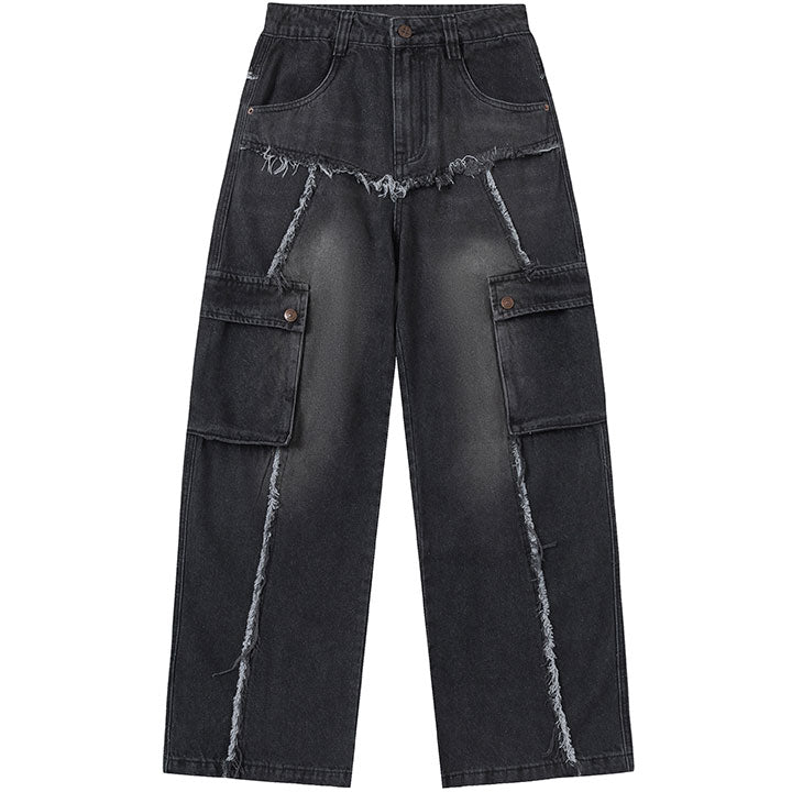 LEMANDIK® Washed Raw Edge Patchwork Jeans