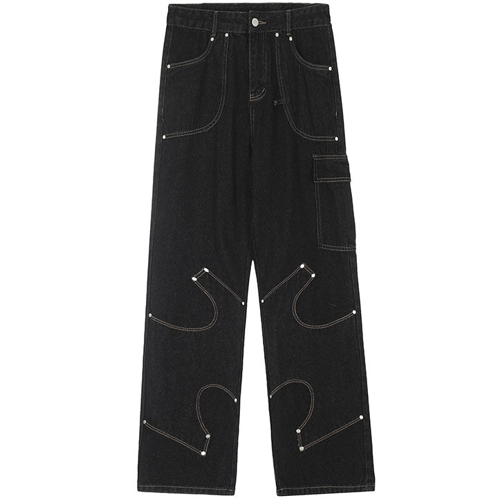 LEMANDIK® Schwarze Punk Stitch Cargo Jeans