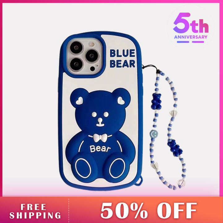 LEMANDIK® Blue Bear Silicone iPhone Case with Chain