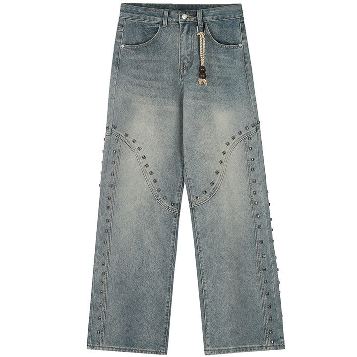 rivet patch washed jeans