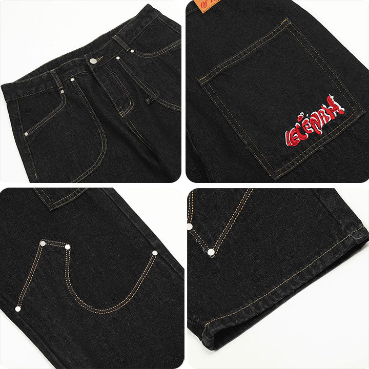 stitching applique cargo jeans