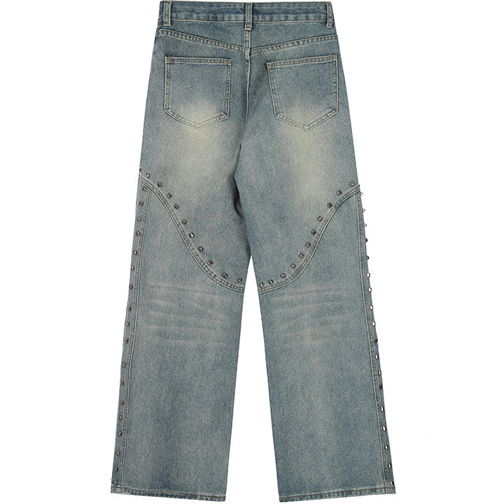 rivet wide leg acid washed jeans