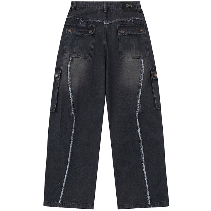 LEMANDIK® Washed Raw Edge Patchwork Jeans