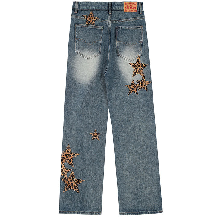 leopard star applique jeans