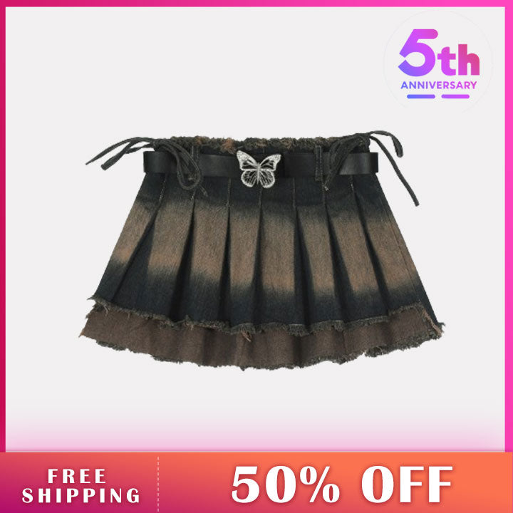 LEMANDIK® Pleated Skirt with Butterfly Belt