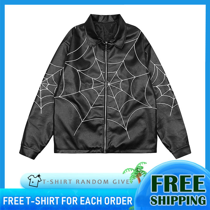 LEMANDIK® Leather Jacket Embroidered Spider Web