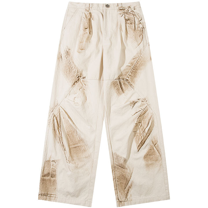 dirty paint pleated jeans