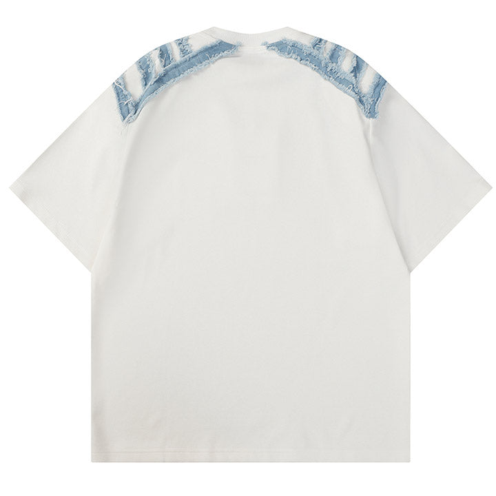 LEMANDIK® T-Shirt mit Rundhalsausschnitt und Denim-Schulteraufnäher