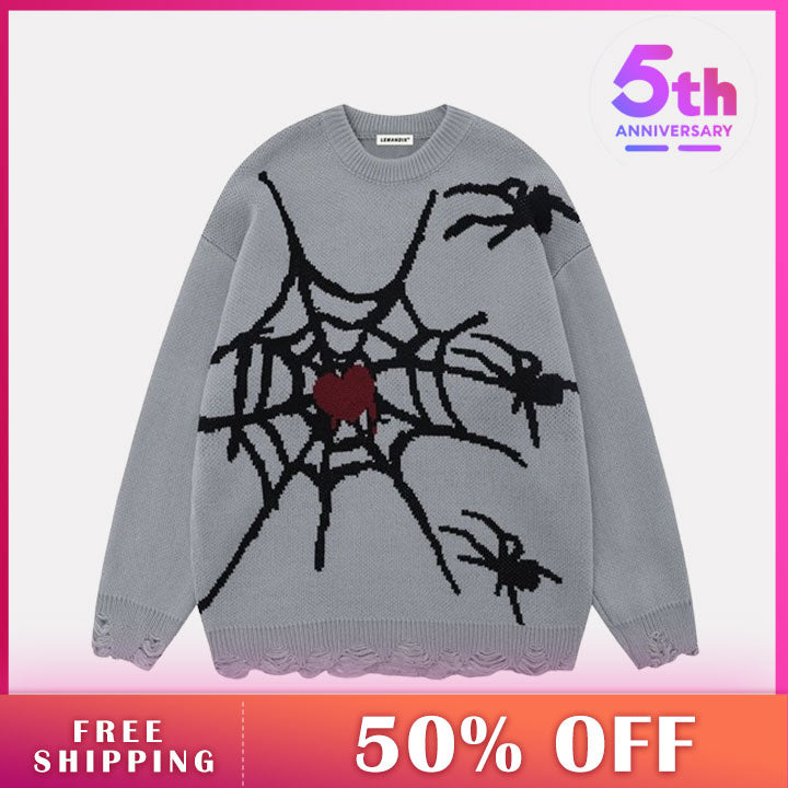 LEMANDIK® Gothic Knitted Sweater Spider Web