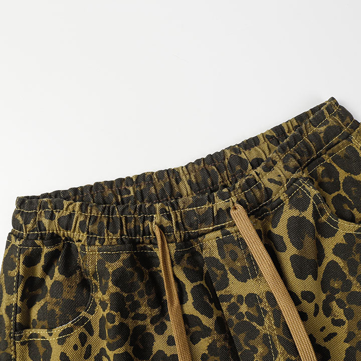 elastic waist cheetah cargo jeans