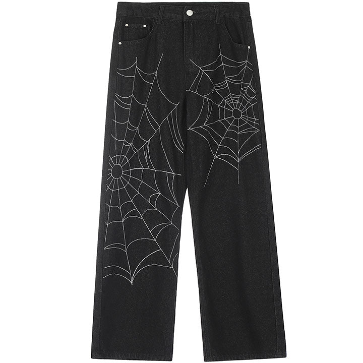 spider web print straight leg jeans