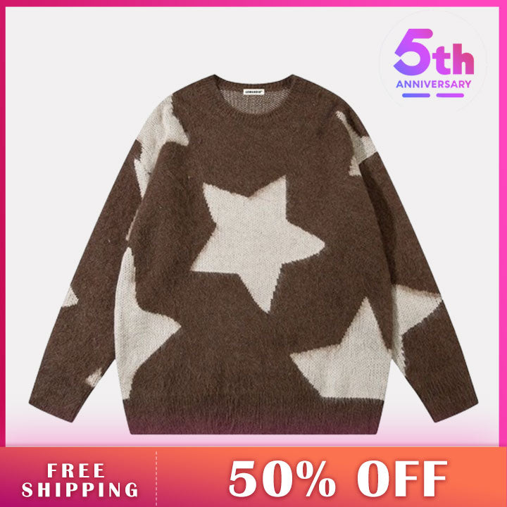 LEMANDIK® Crew Neck Star Pattern Sweater