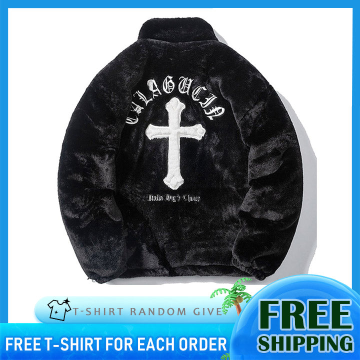 embroidered cross winter coat