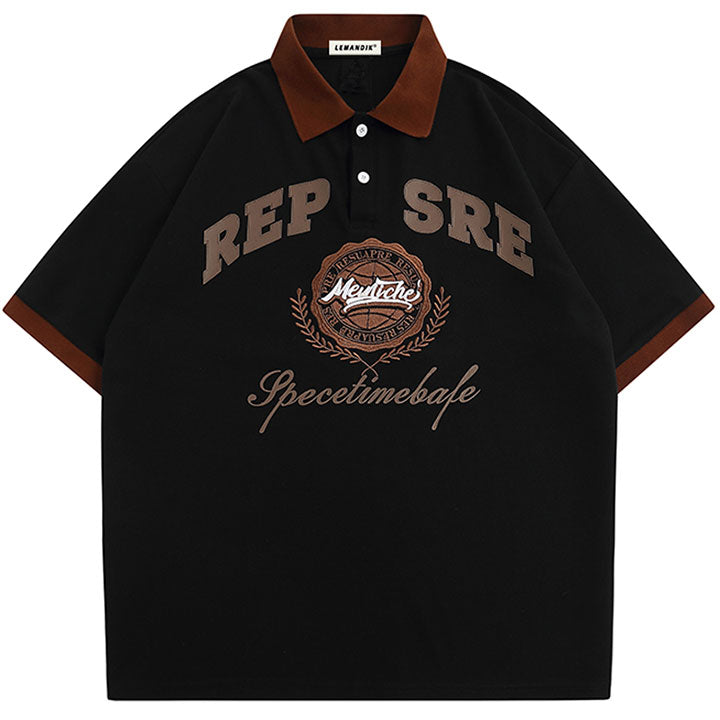 letter and badge pattern polo shirt