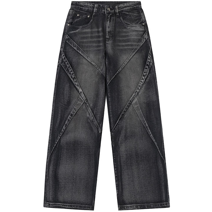 cutting line patch washed jeans