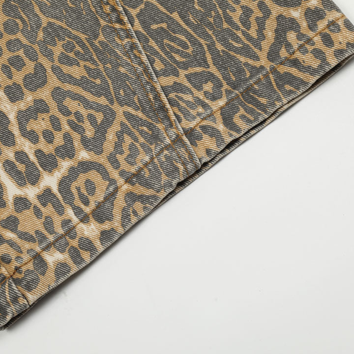LEMANDIK® Faded Leopard Print Loose Jeans