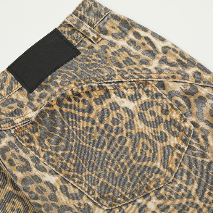 irregular pocket leopard jeans