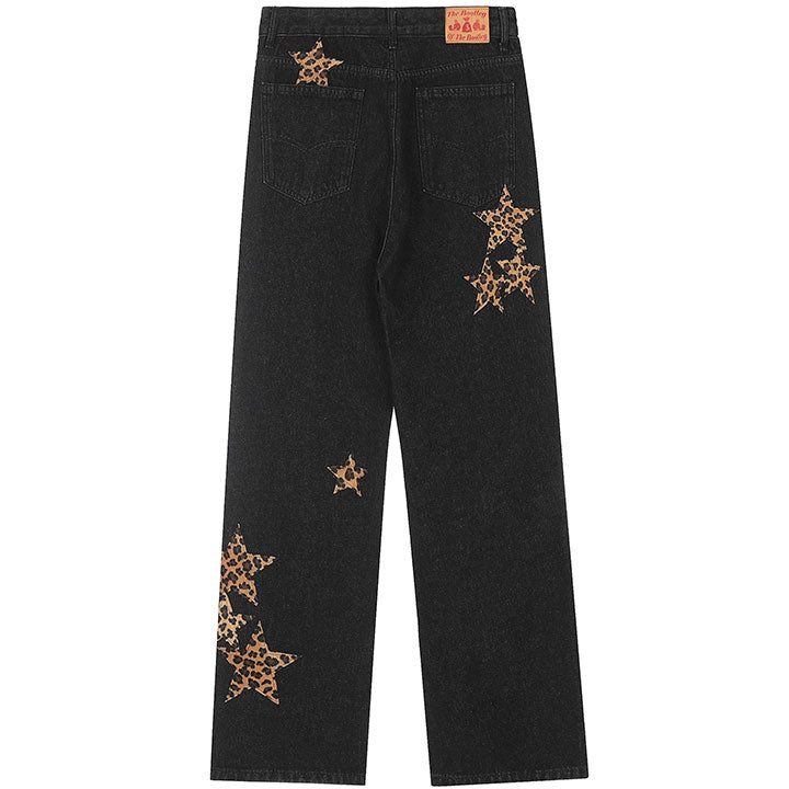 LEMANDIK® Straight Leg Jeans Leopard Star Patch