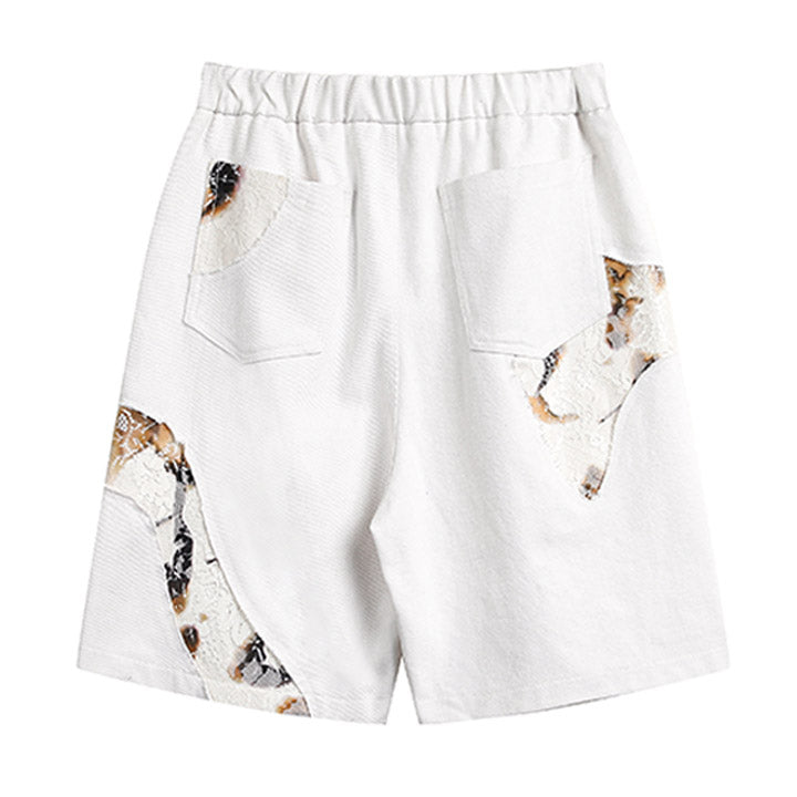 elastic flame patch shorts