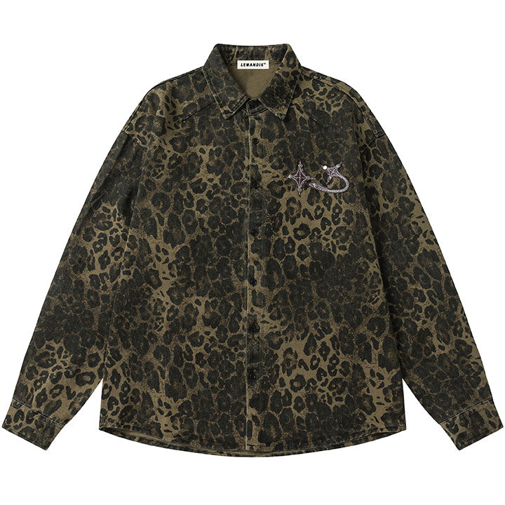 LEMANDIK® Retro Street Luxury Collared Leopard Shirt