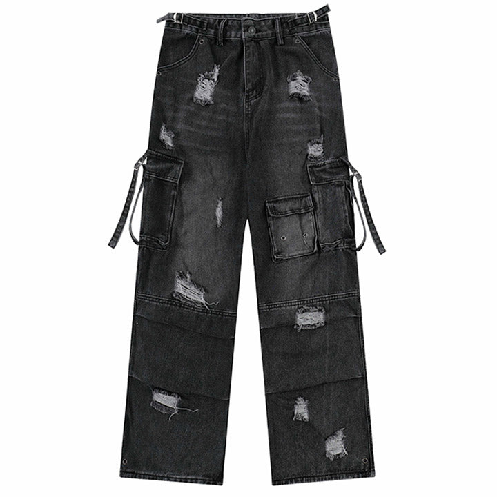 LEMANDIK® Distressed Schwarze Jeans Seitentasche