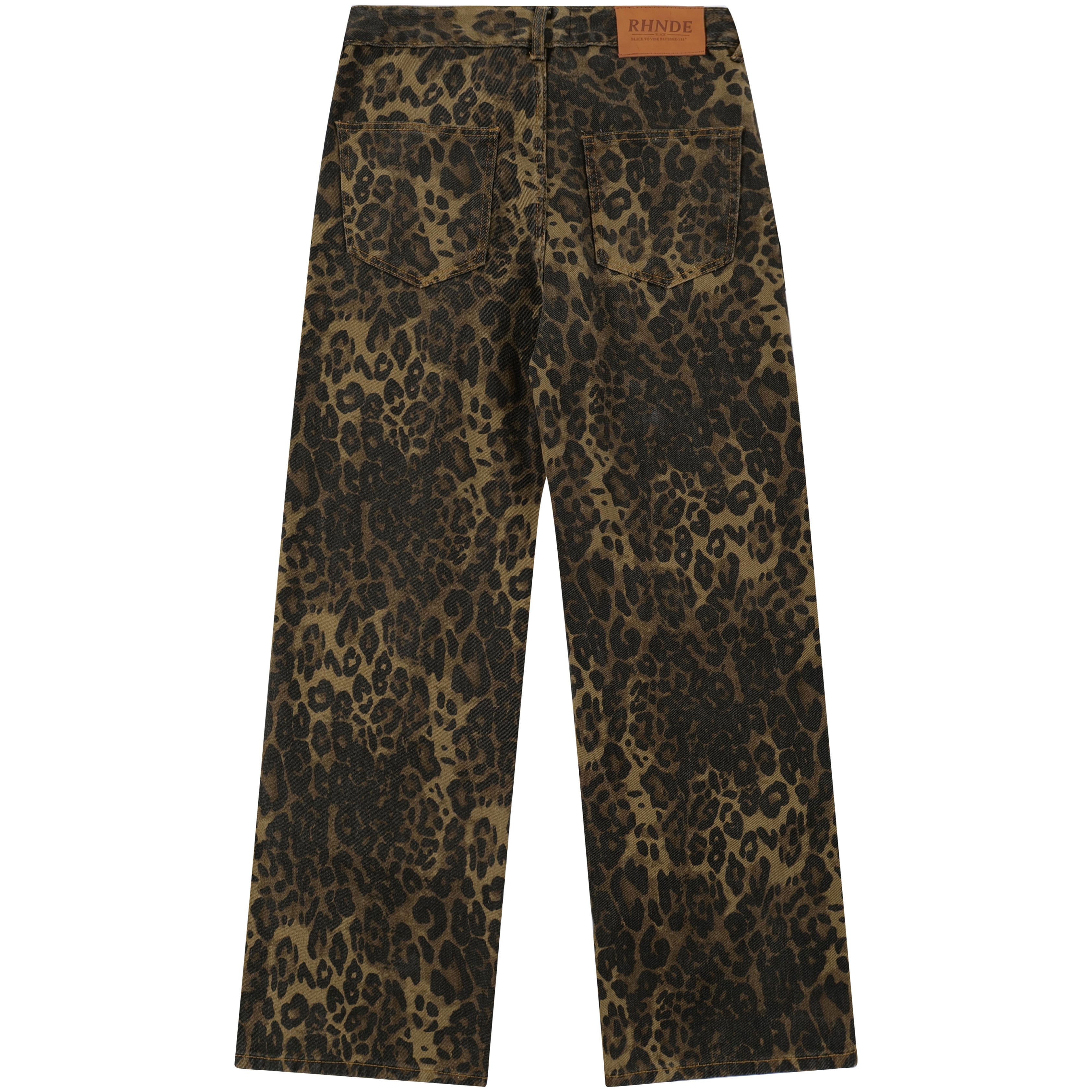 LEMANDIK® Leopard Straight Leg Jeans Multiple Pockets