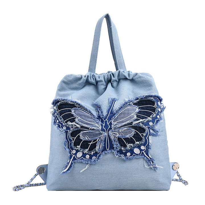LEMANDIK® Y2K Butterfly Patch Denim Shoulder Bag