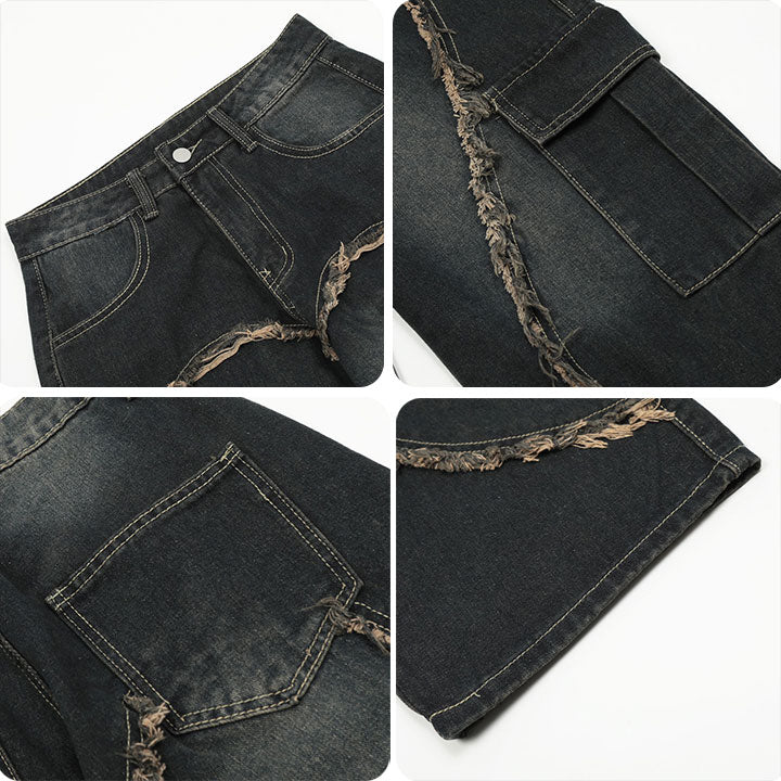 oversize fringe heart jeans