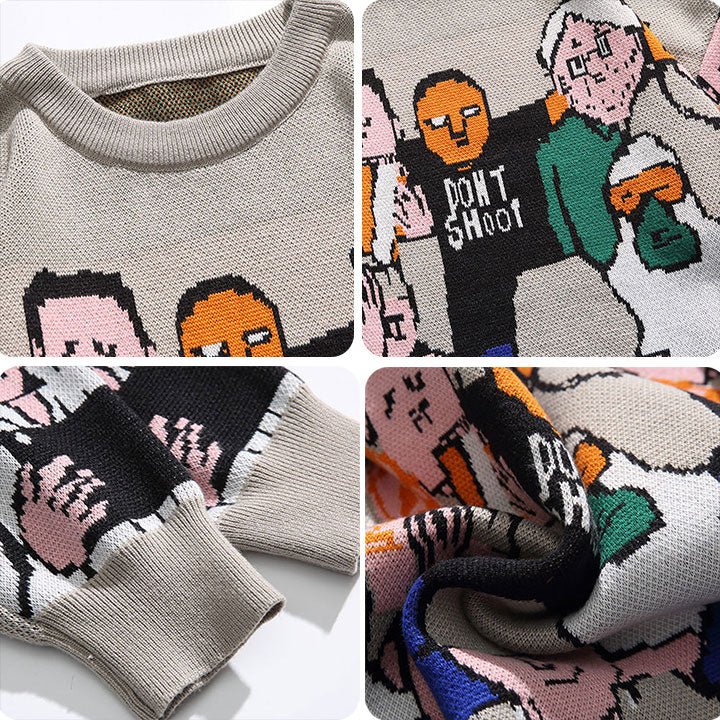 cartoon print knit sweater