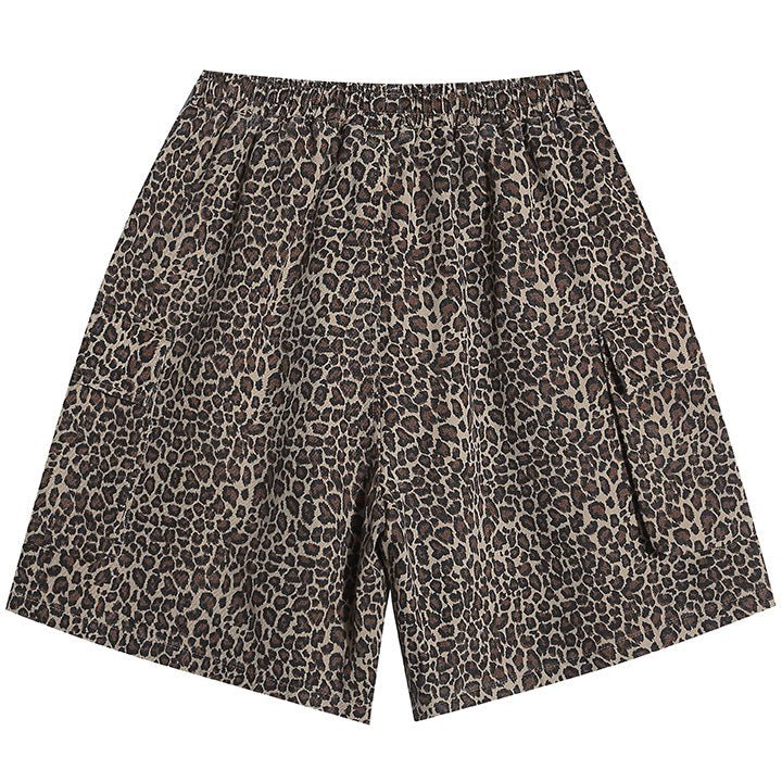 elastic waist leopard print shorts