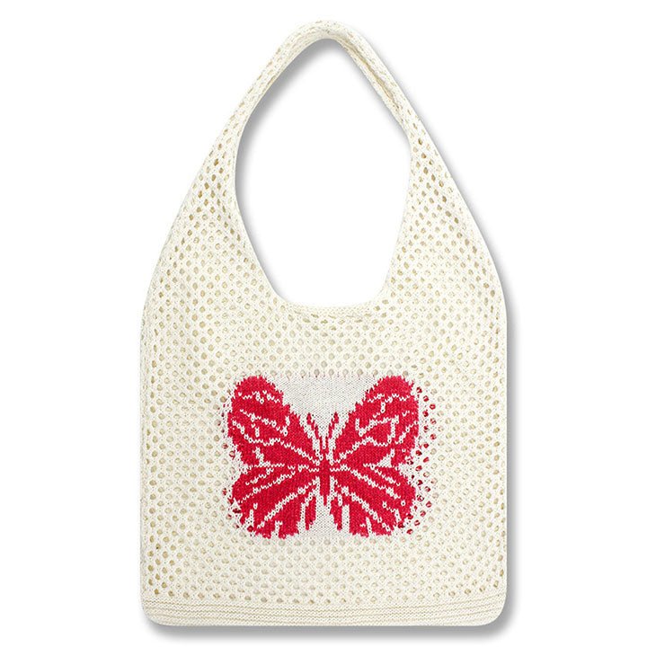 LEMANDIK® Handmade Knit Hollow Out Bag with Butterfly Print