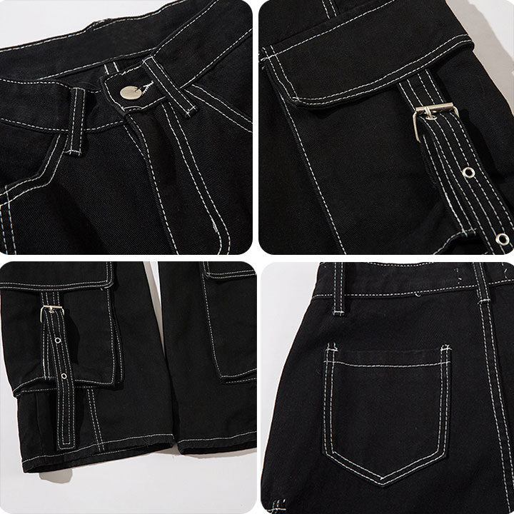 Lemandik® Contrast Stitch Cargo Jeans with Pockets