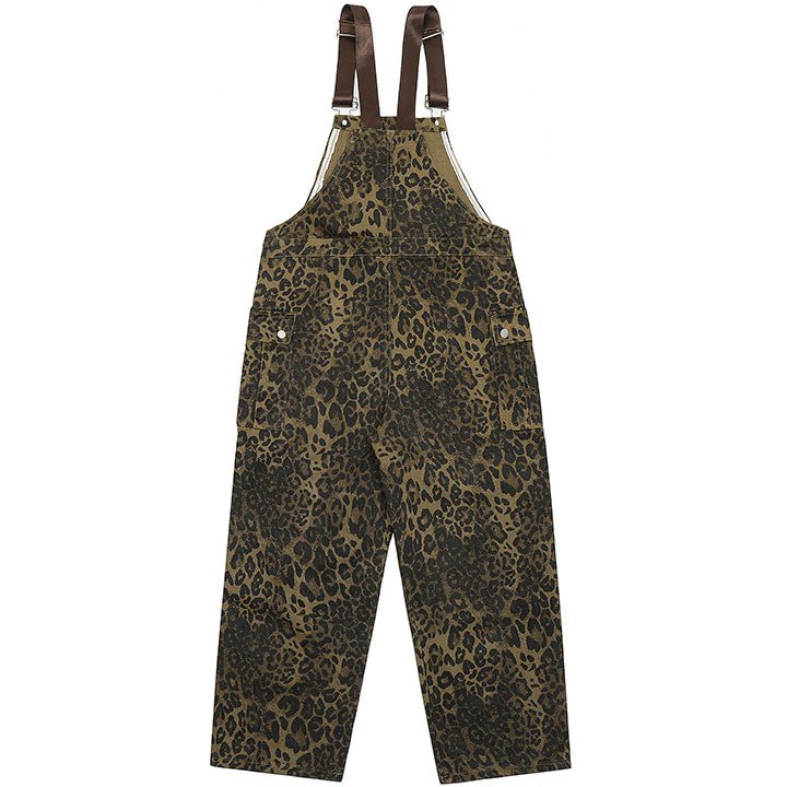 leopard patter denim overalls