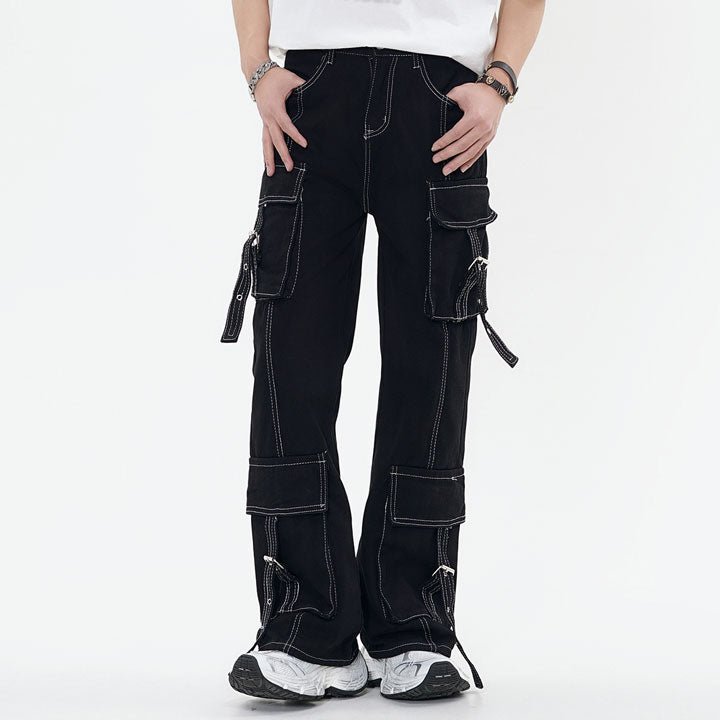 Lemandik® Contrast Stitch Cargo Jeans with Pockets